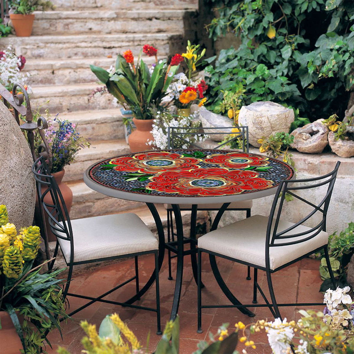 42" KNF Mosaic Patio Table Set w/4 Chairs - Image 4