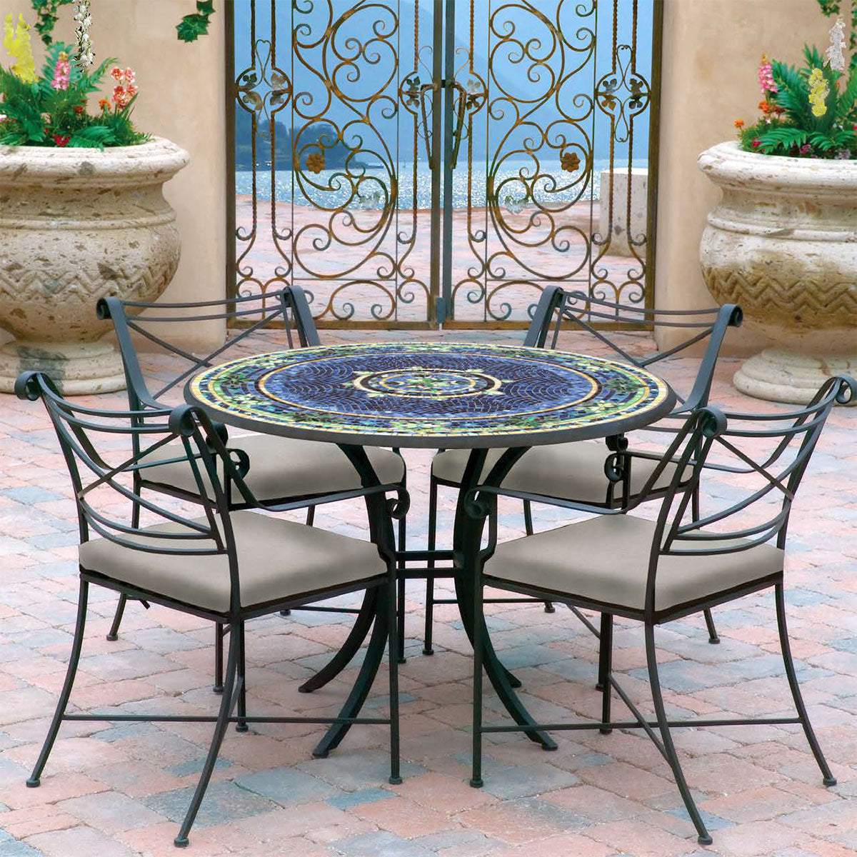 42" KNF Mosaic Patio Table Set w/4 Chairs - Image 2